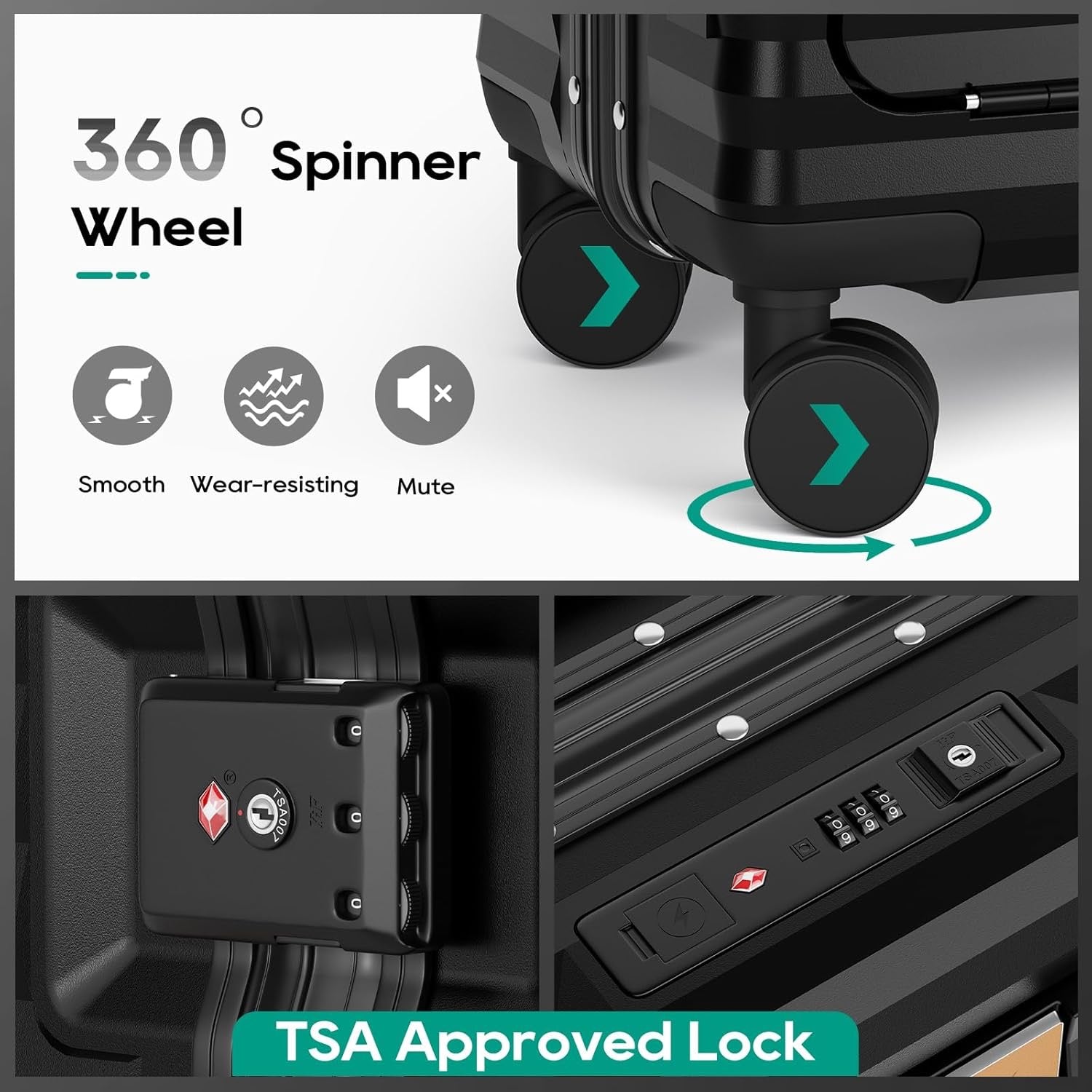 Joyway 20 Inch Carry On Luggage Aluminum Frame | Front Pocket Hardshell Suitcase with USB Port Cup Holder TSA Lock