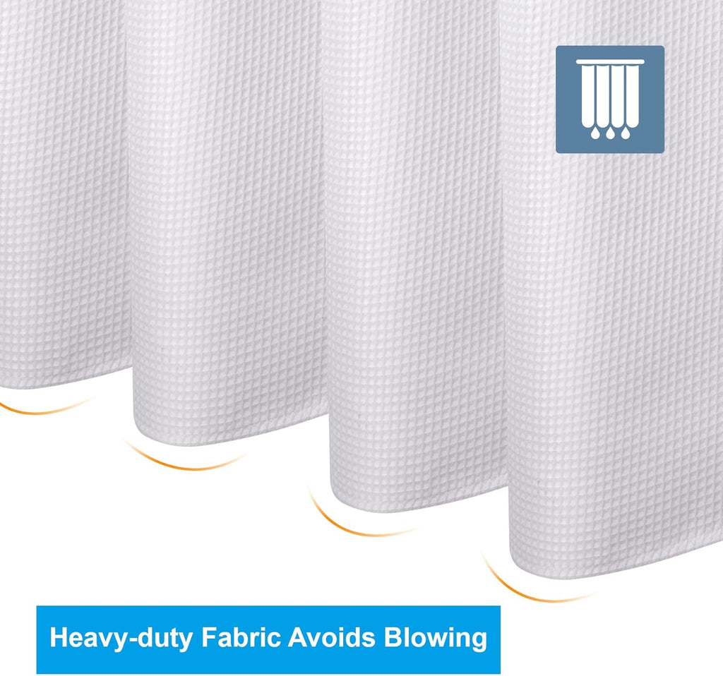 AmazerBath White Waffle Shower Curtain 72x72 | Heavy Duty Hotel Quality Fabric Bathroom Curtain Premium Polyester