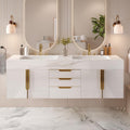 Homary 60 Inch Floating Bathroom Vanity Double Sink | Modern Wall Mounted Vanity with Sintered Stone Top White