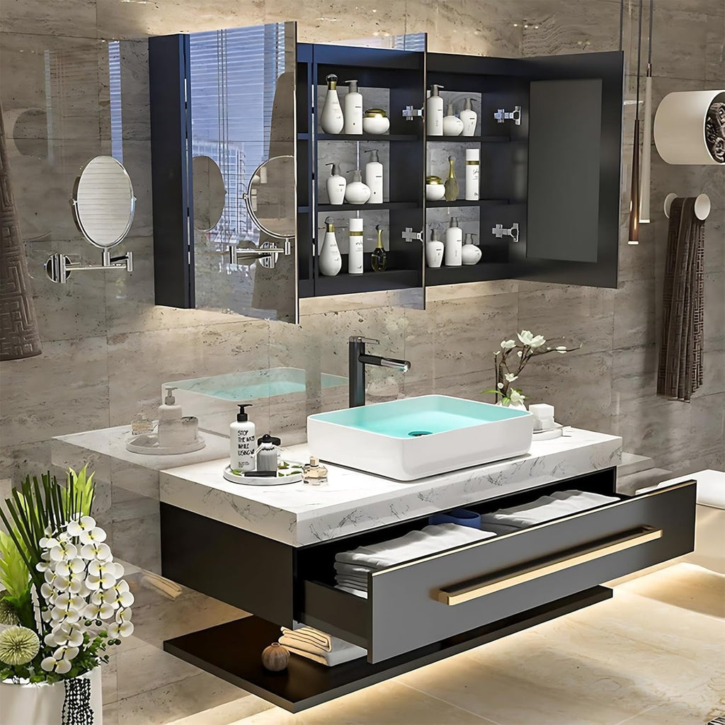 ZGNBSD 60″ Wall-Mounted Bathroom Vanity | Double Sink with LED Anti-Fog Mirror