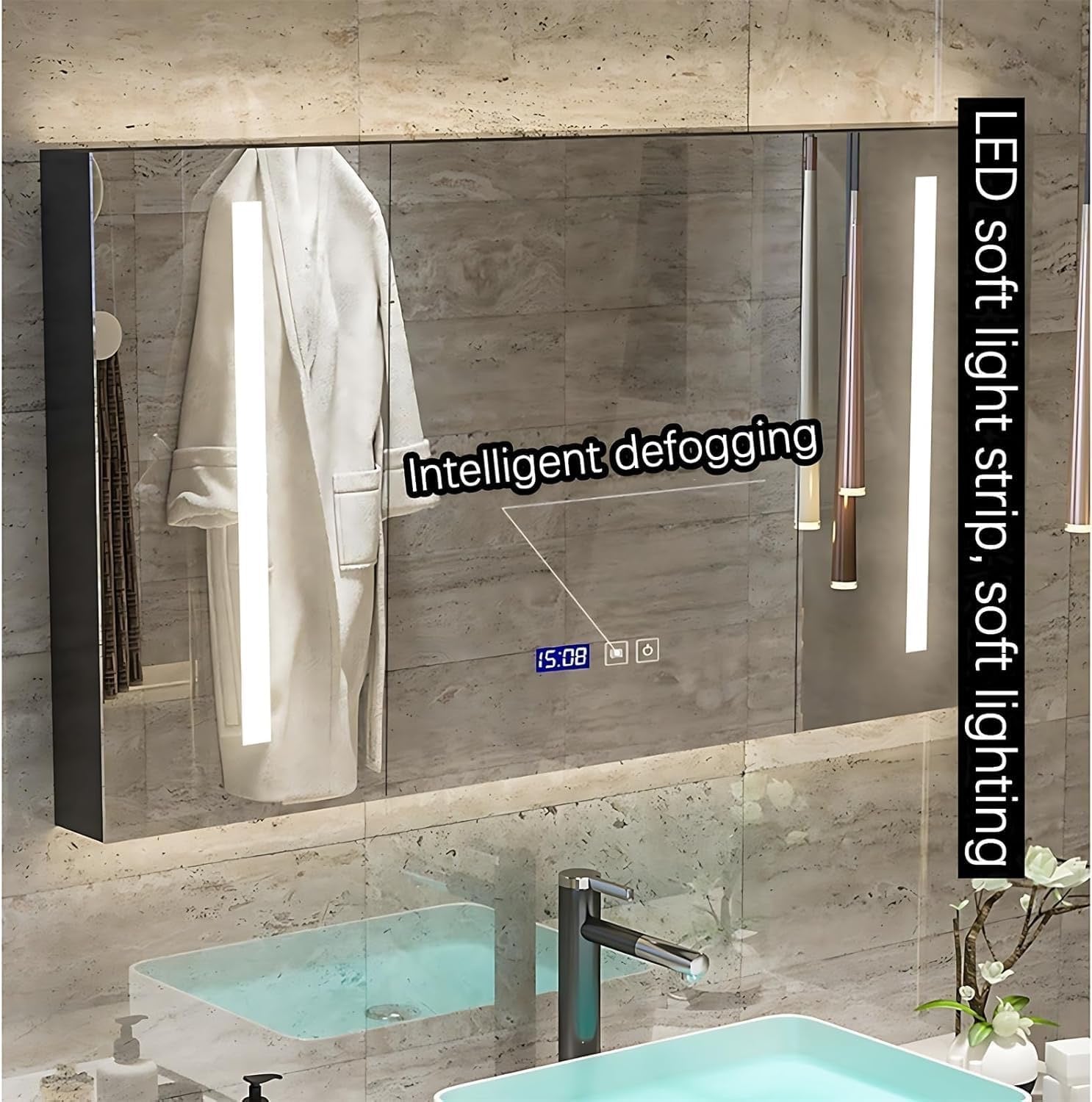 ZGNBSD 60″ Wall-Mounted Bathroom Vanity | Double Sink with LED Anti-Fog Mirror