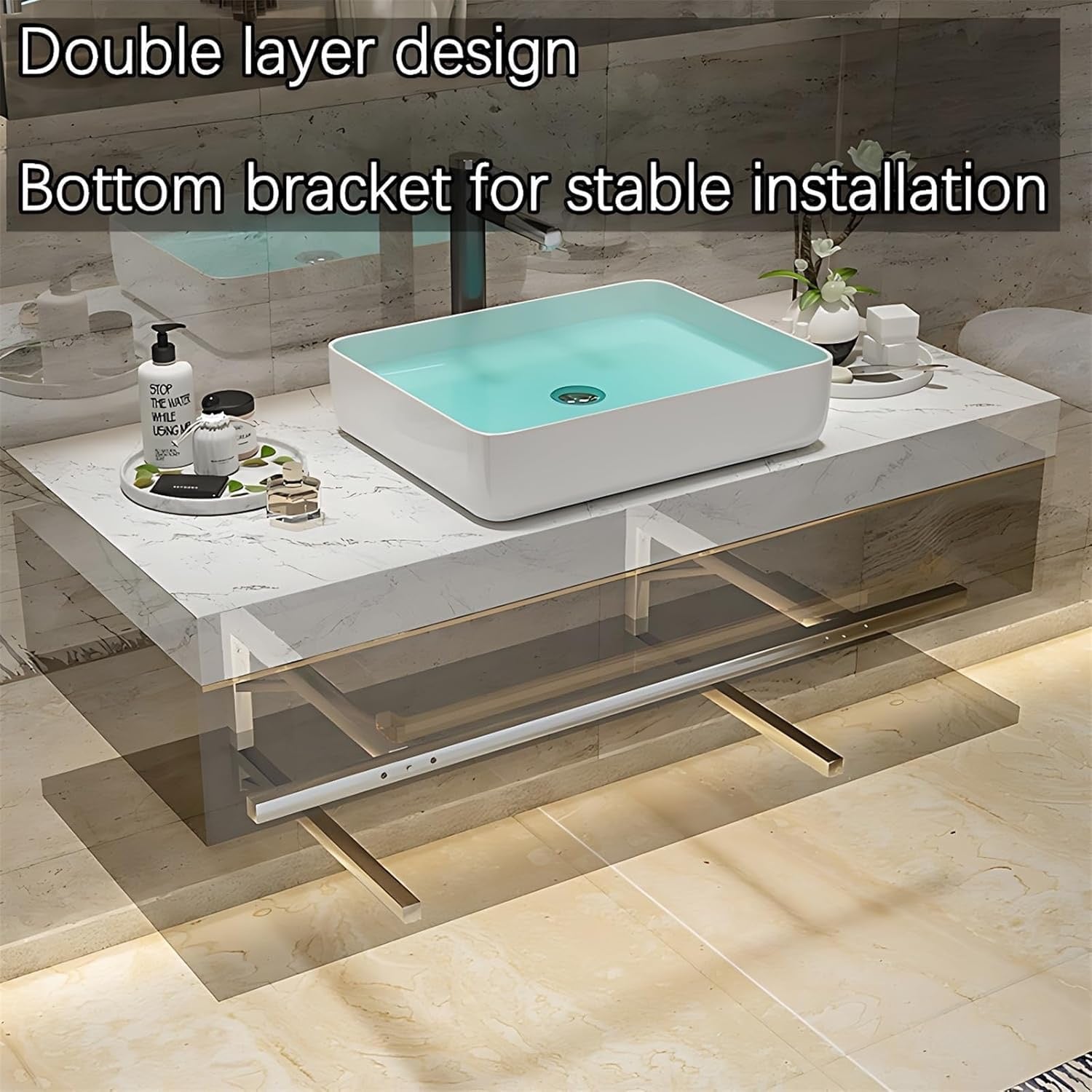 ZGNBSD 60″ Wall-Mounted Bathroom Vanity | Double Sink with LED Anti-Fog Mirror