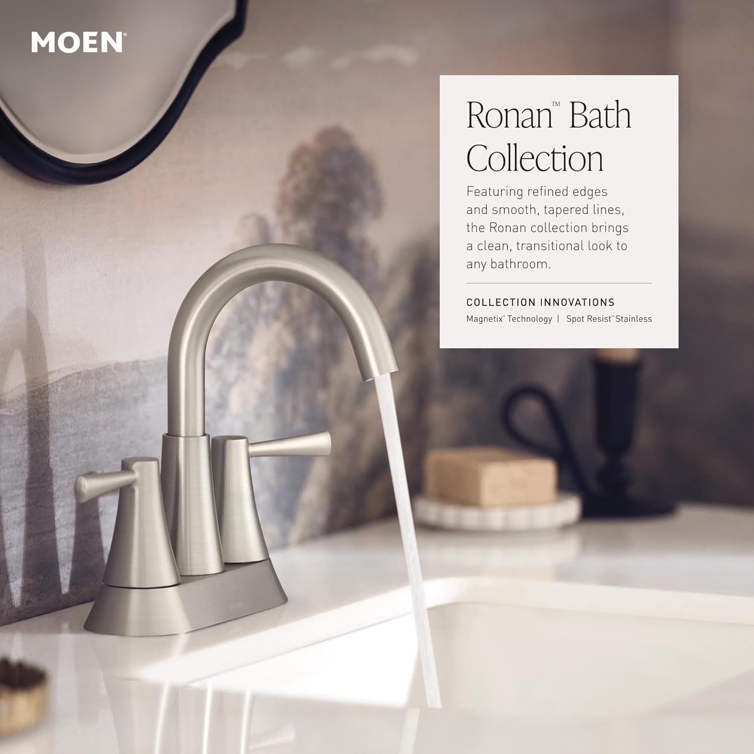 Moen Ronan 4" Centerset Bathroom Faucet | Bronzed Gold Two-Handle Faucet with Push-Down Drain