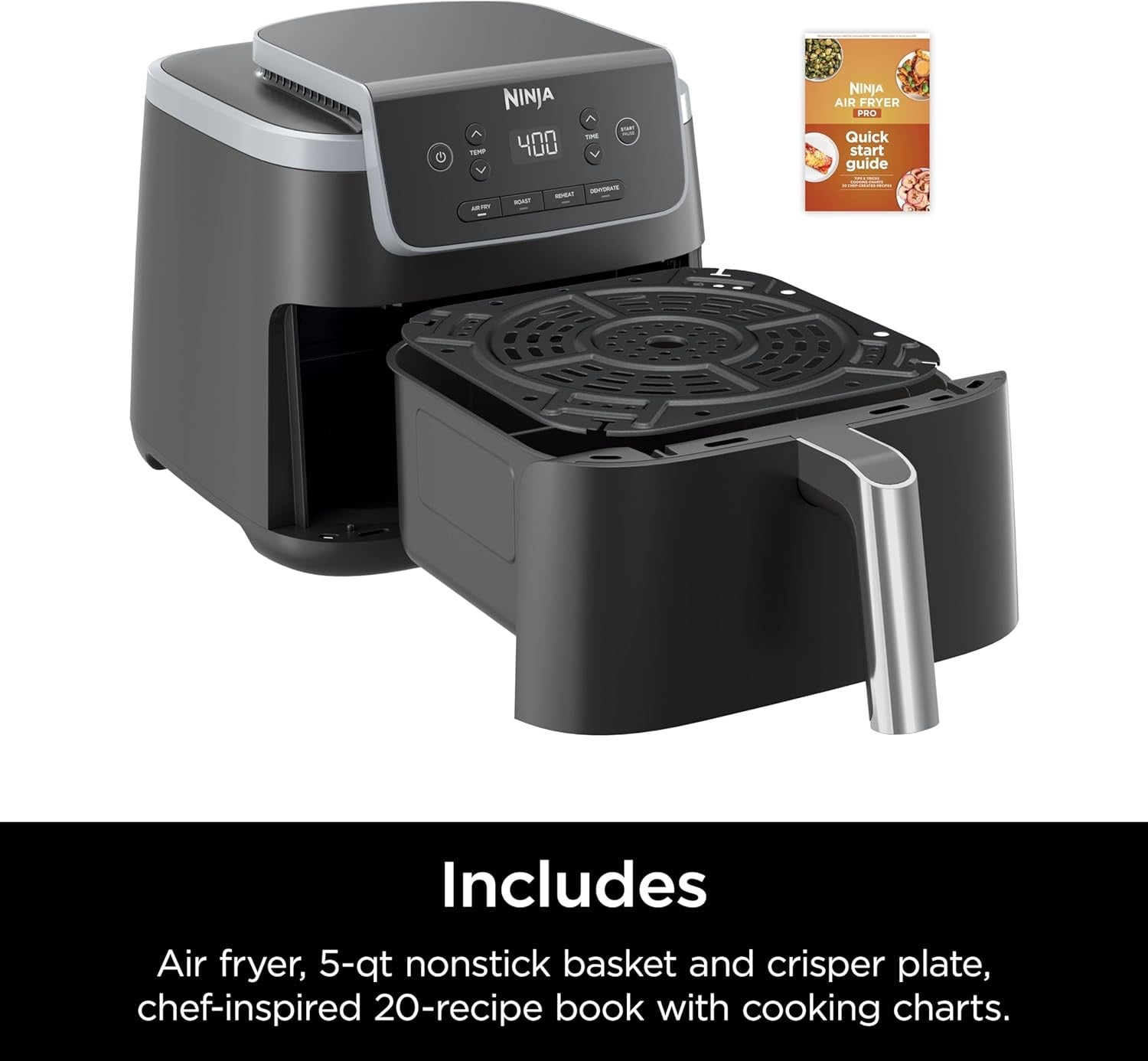Ninja Air Fryer 5QT 4 in 1 AF141 Air Fry Roast Reheat Dehydrate 400F Nonstick Basket Easy Clean