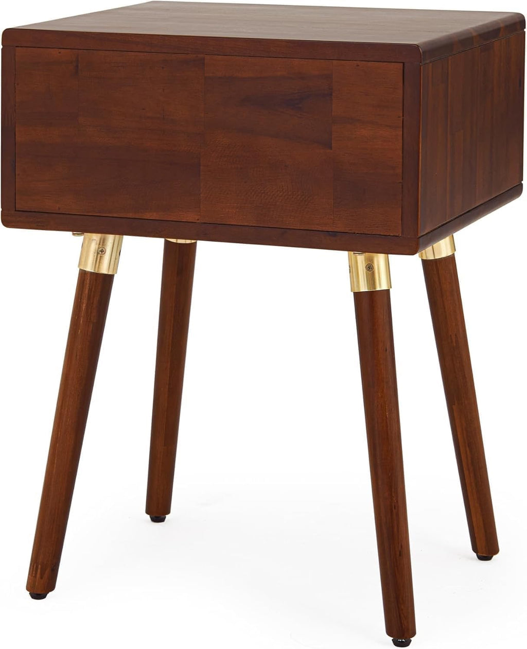 Bme Caden Solid Wood Nightstand | Mid-Century Walnut Side Table with Storage Drawer