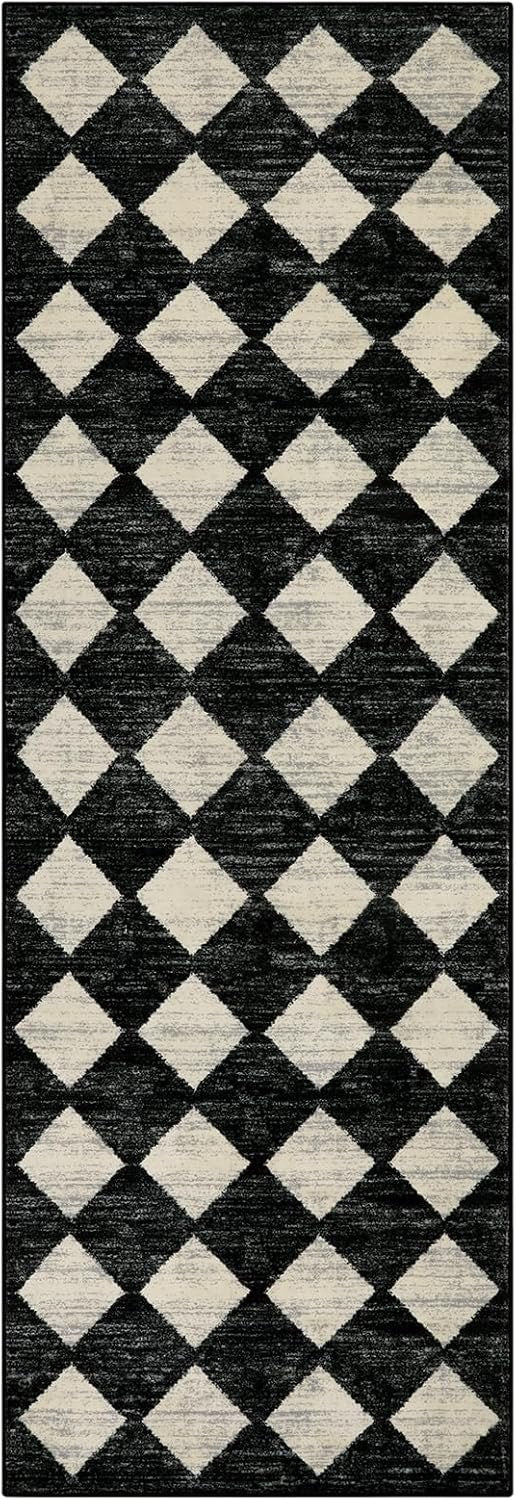 Lahome Moroccan Trellis Washable Runner Rug | Black & White 2' x 7' Non-Slip Runner