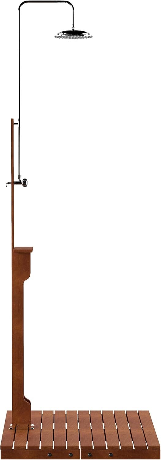 SEI Furniture Rain-Style Outdoor Shower | Oiled Eucalyptus Natural Wood Garden Shower
