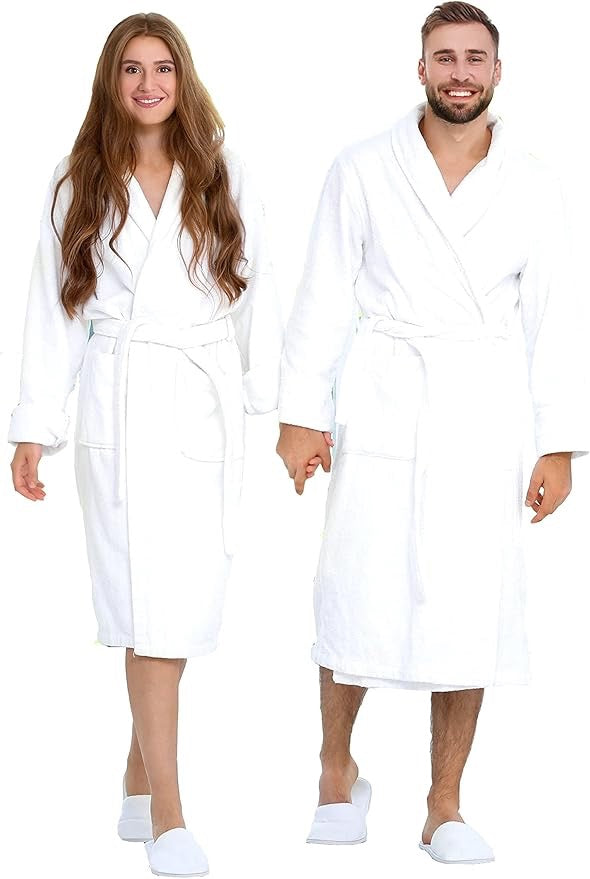 100% Cotton Shawl Collar Bathrobe | Terry Cloth Spa & Hotel Luxury Robe