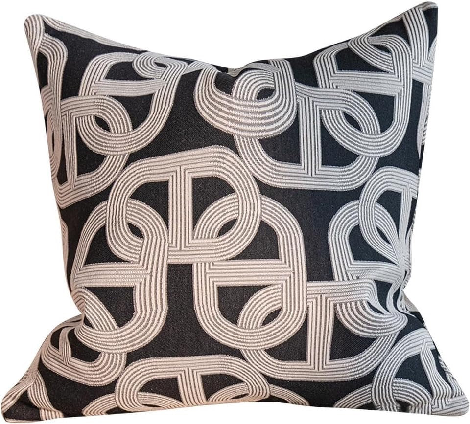 Black Embroidered Horseshoe Throw Pillow Cover | 20" x 20" Textured Accent Cushion
