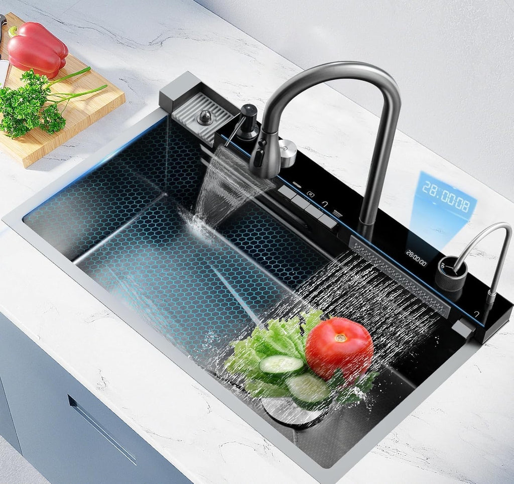 Cuixoc Stainless Steel Smart Kitchen Sink | Digital Display Waterfall Workstation Sink (31.5″)