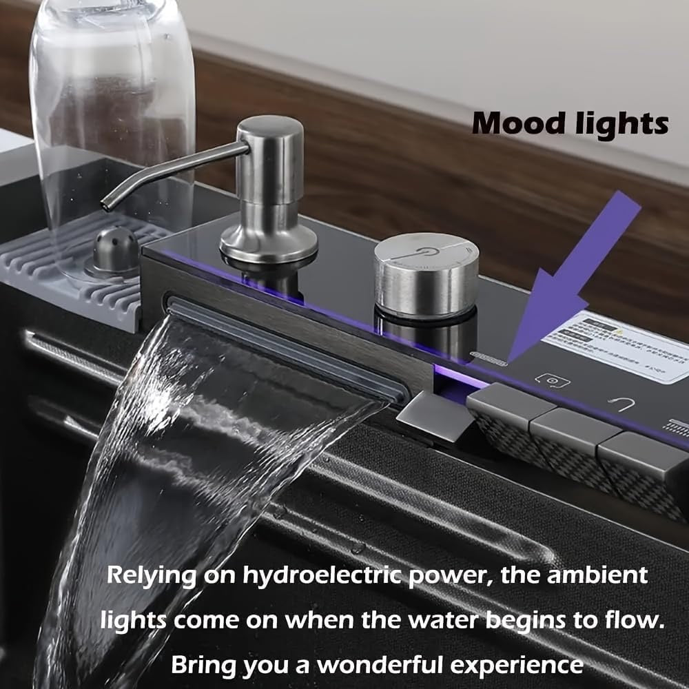 Cuixoc Stainless Steel Smart Kitchen Sink | Digital Display Waterfall Workstation Sink (31.5″)
