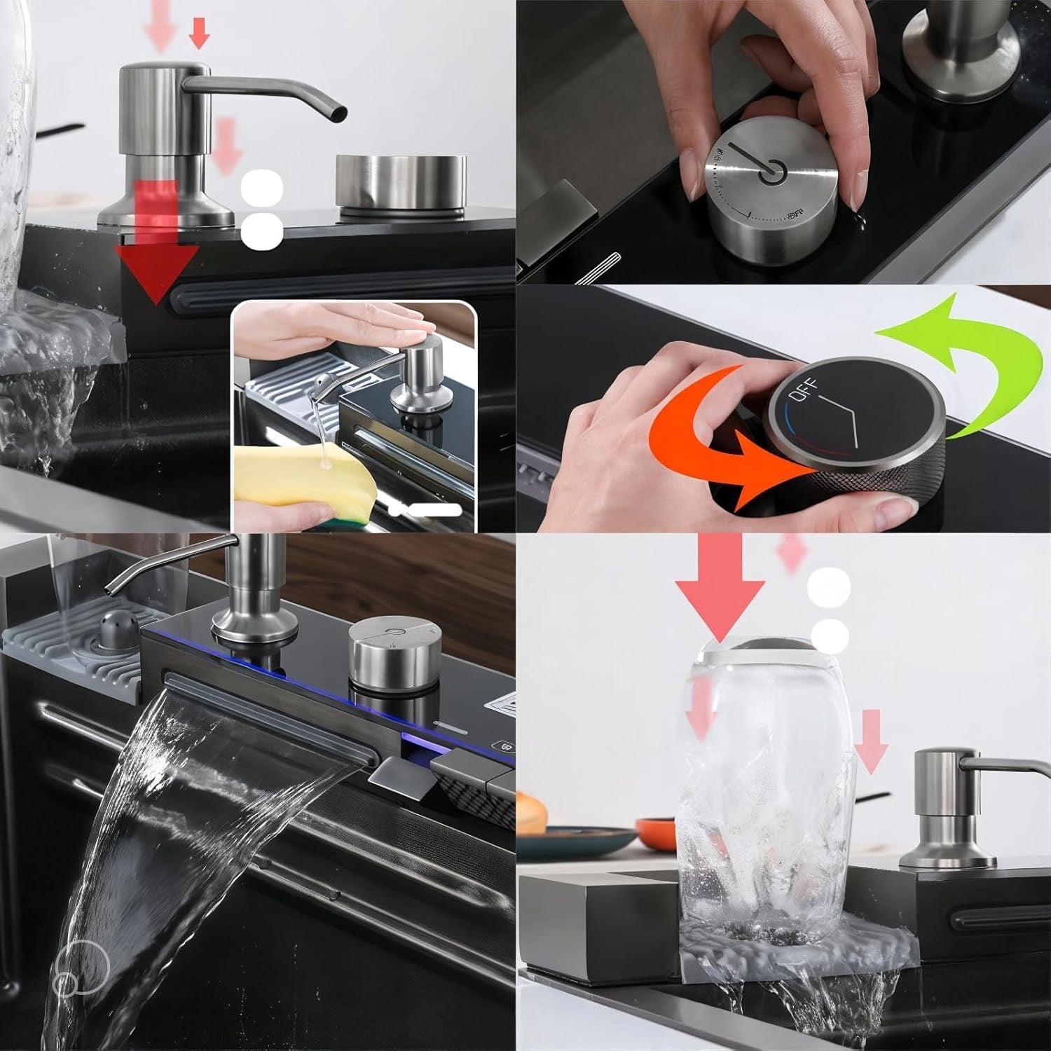 Cuixoc Stainless Steel Smart Kitchen Sink | Digital Display Waterfall Workstation Sink (31.5″)