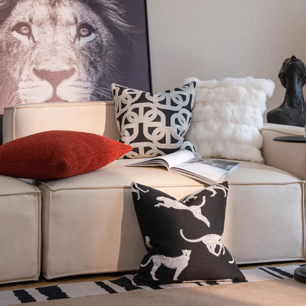 Black Embroidered Horseshoe Throw Pillow Cover | 20" x 20" Textured Accent Cushion