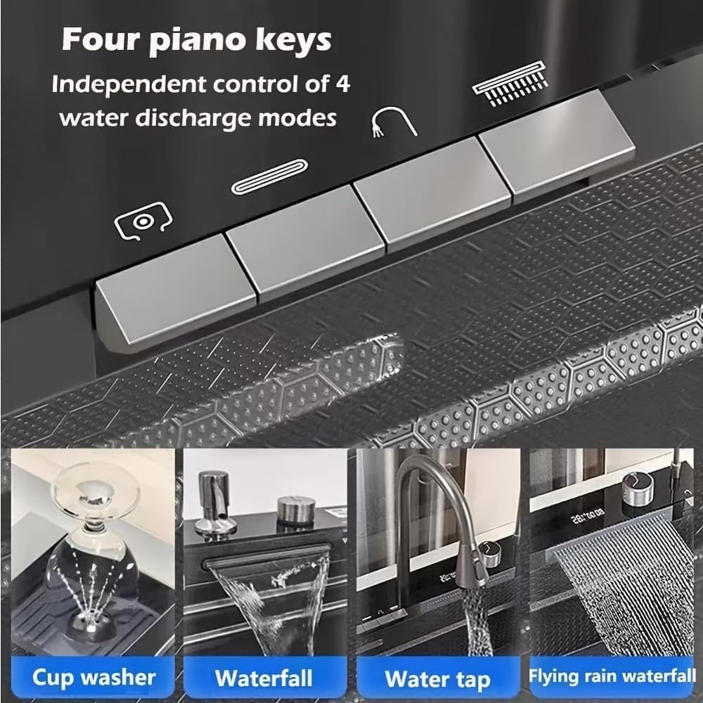 Cuixoc Stainless Steel Smart Kitchen Sink | Digital Display Waterfall Workstation Sink (31.5″)