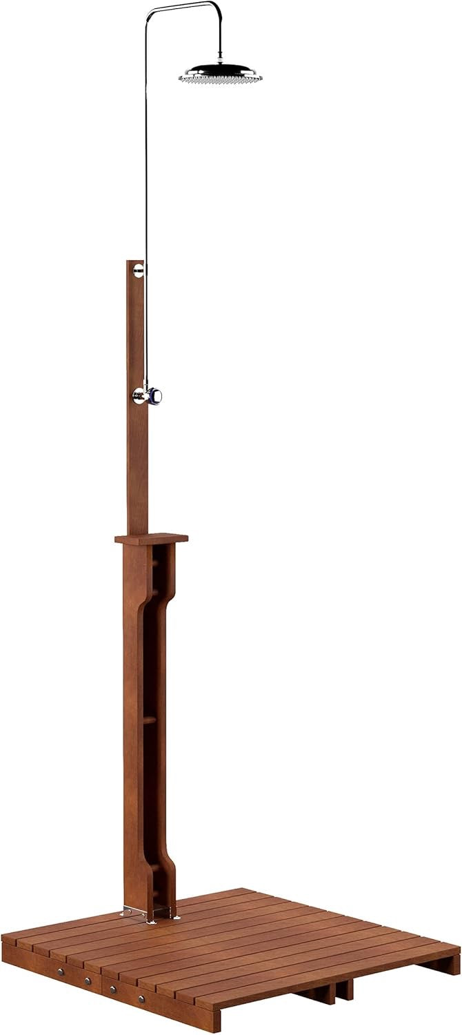 SEI Furniture Rain-Style Outdoor Shower | Oiled Eucalyptus Natural Wood Garden Shower