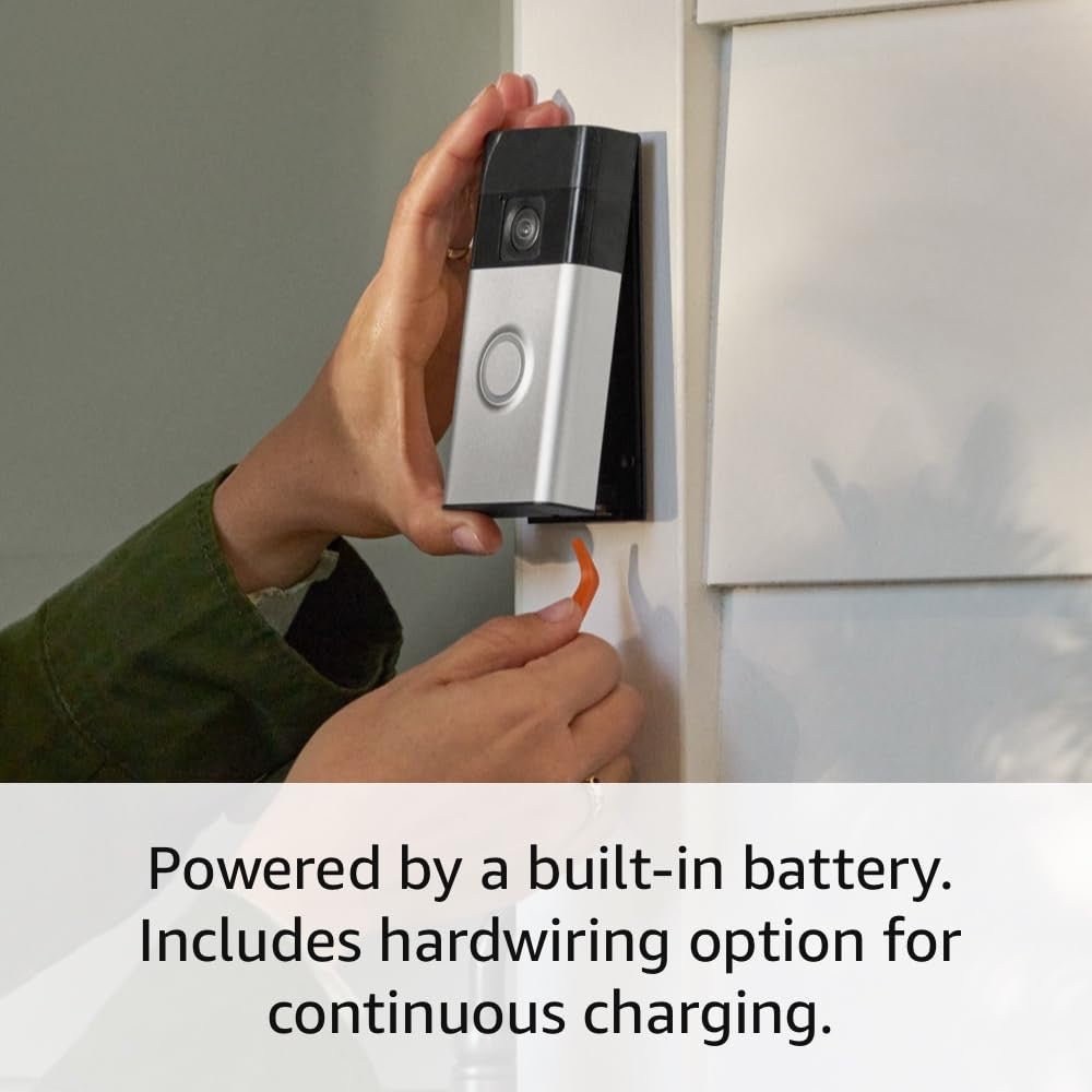Ring Battery Doorbell | Smart Wi-Fi Video Doorbell with Head-to-Toe HD Video (Satin Nickel)