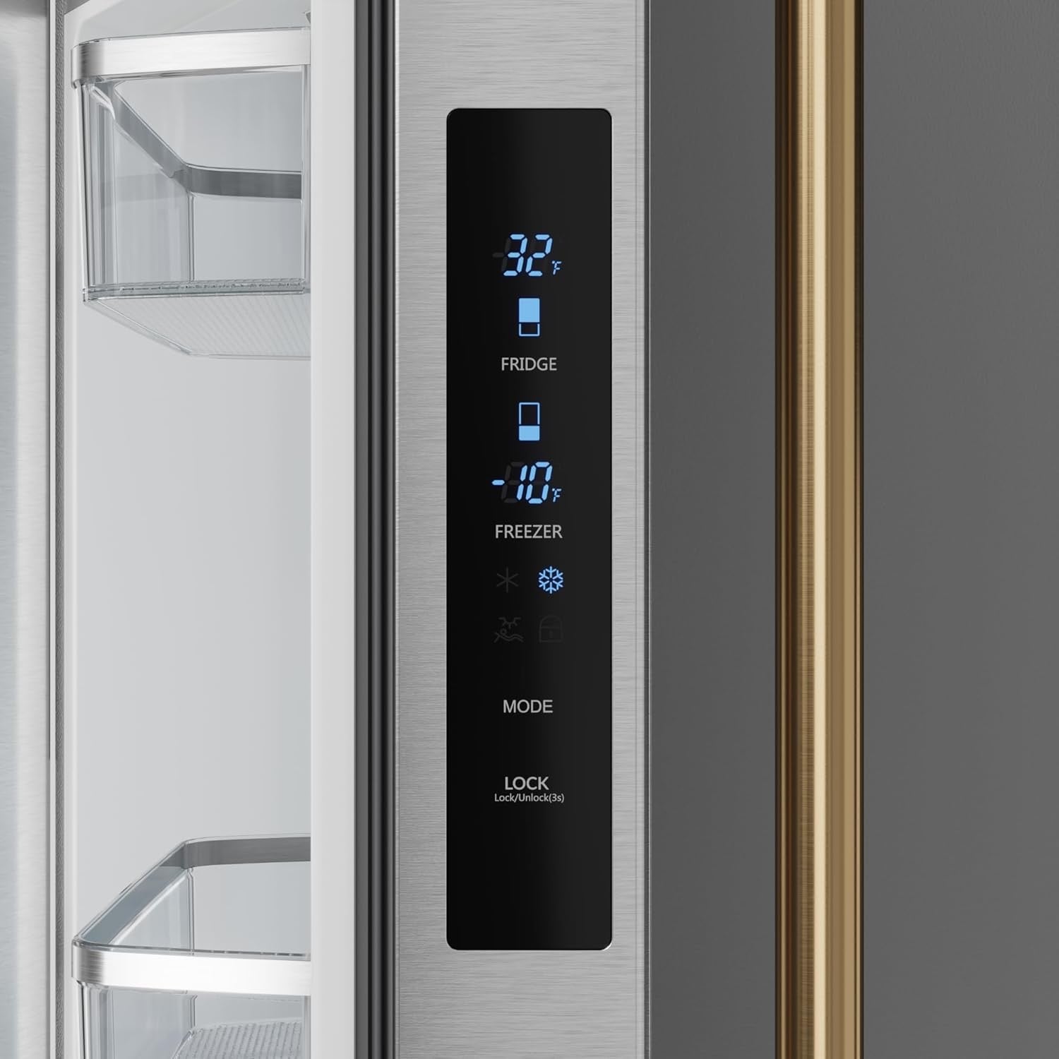 Thor Kitchen Gordon Ramsay 30″ French Door Counter-Depth Refrigerator | 17.7 cu ft with Ice Maker (Stainless Steel/Bronze)
