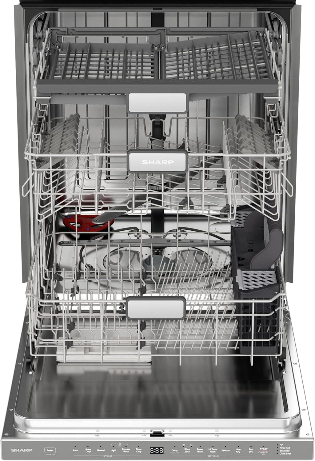 SHARP SDW6767HS Smart Dishwasher | Alexa Compatible with LED Interior & Adjustable Third Rack (Stainless Steel)