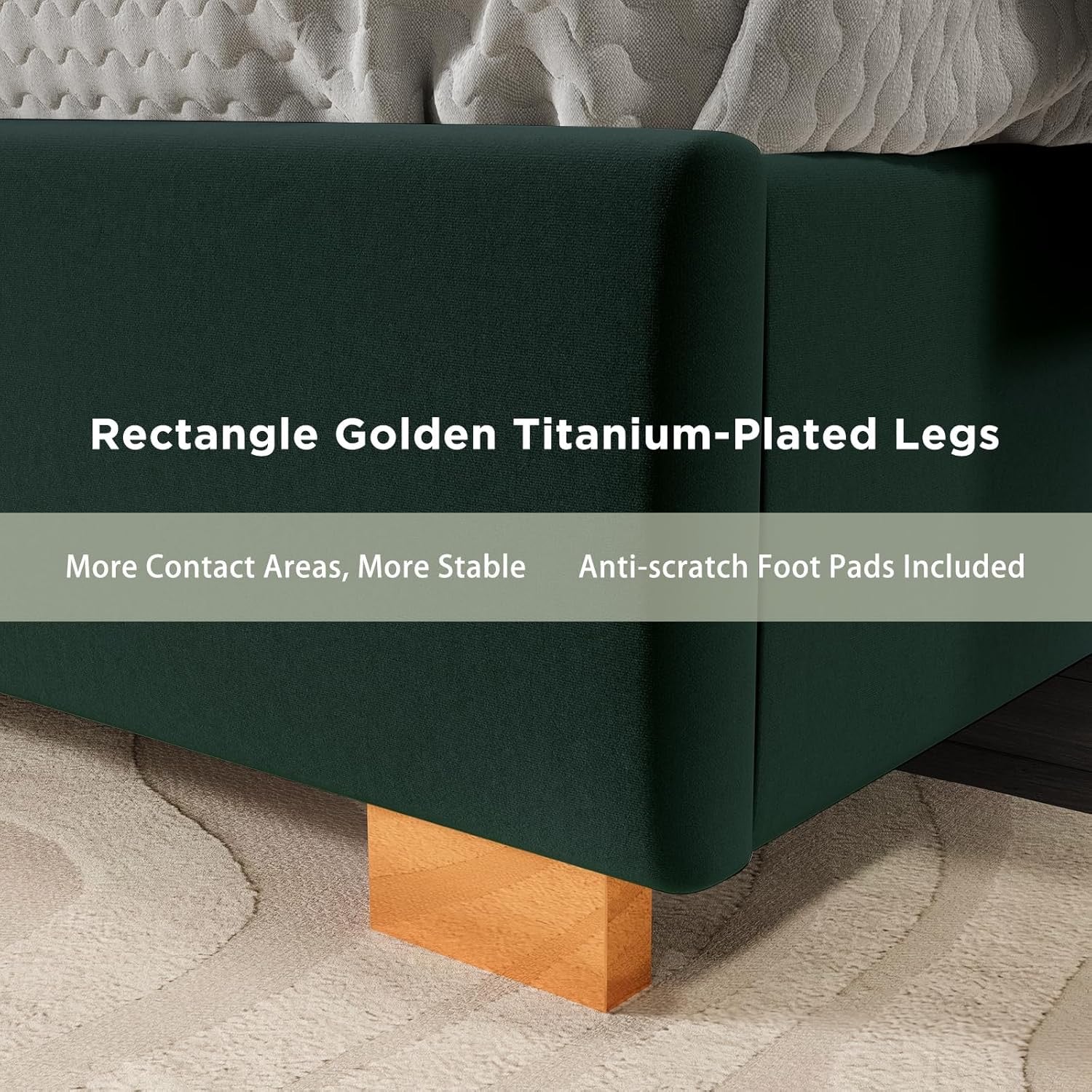 HOWE King Size Upholstered Bed Frame | 65″ Headboard with Gold Trim (Green)