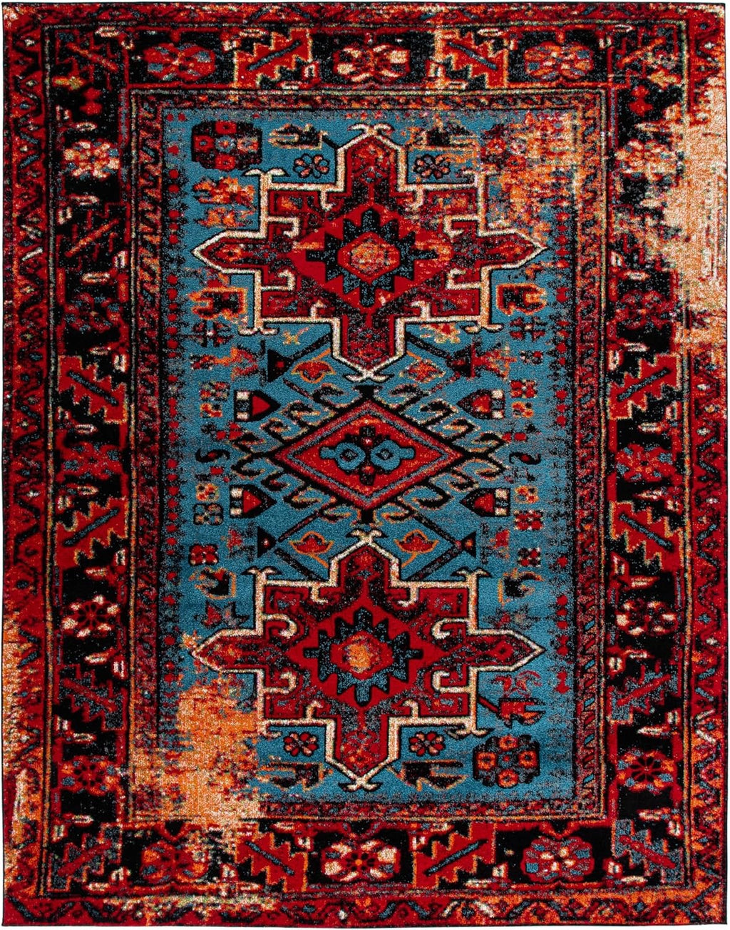 8x10 Persian Area Rug Red Blue | Vintage Hamadan Traditional Living Room Rug