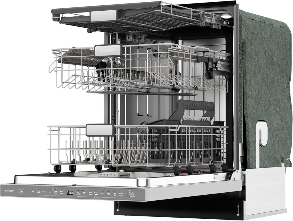 SHARP SDW6767HS Smart Dishwasher | Alexa Compatible with LED Interior & Adjustable Third Rack (Stainless Steel)