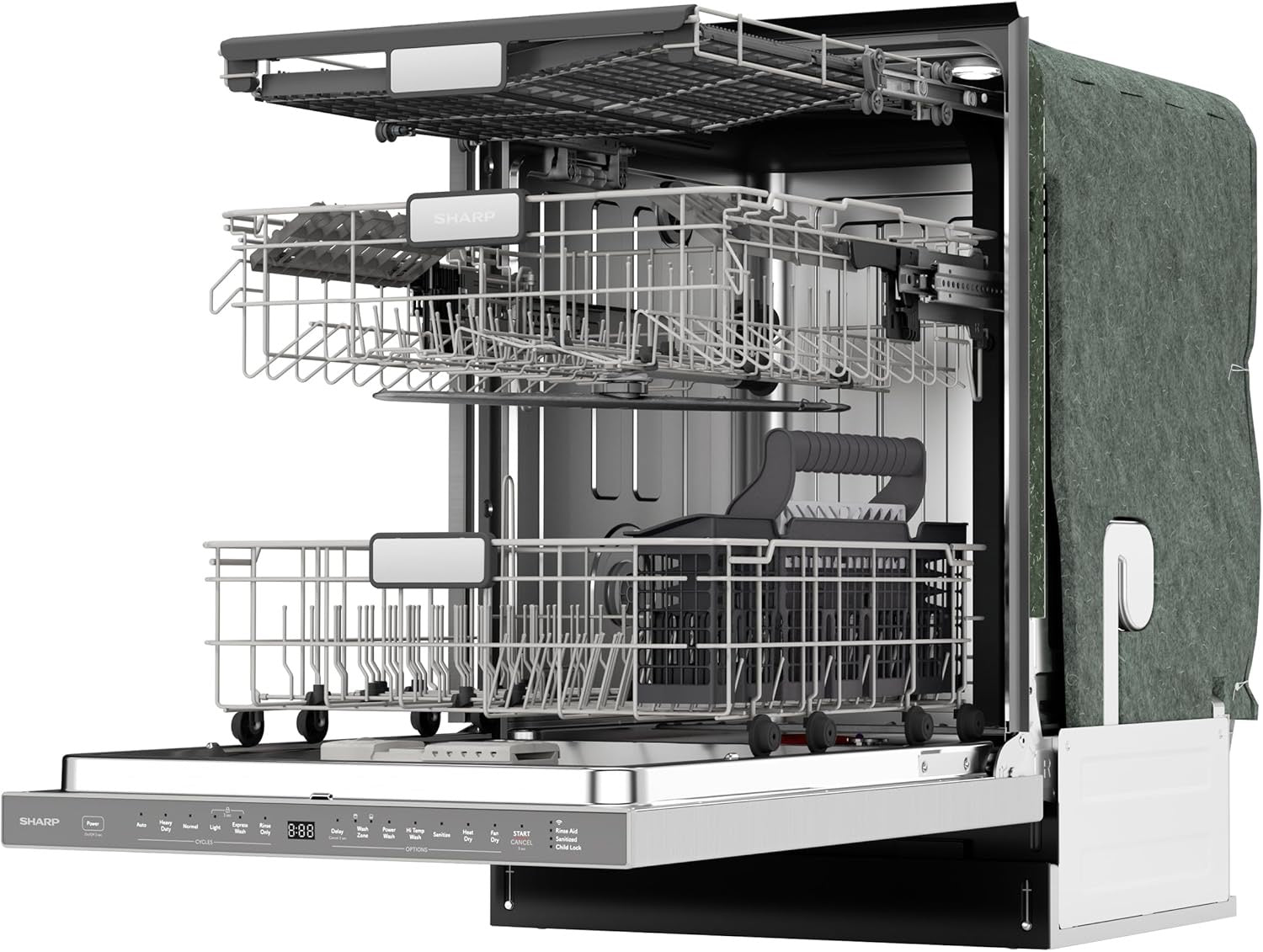 SHARP SDW6767HS Smart Dishwasher | Alexa Compatible with LED Interior & Adjustable Third Rack (Stainless Steel)