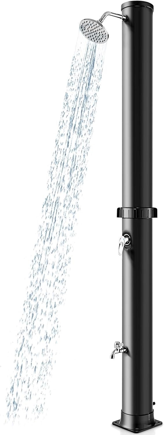 Goplus 7.2 FT Solar Heated Outdoor Shower | 10-Gallon Freestanding Pool & Backyard Shower (Black)