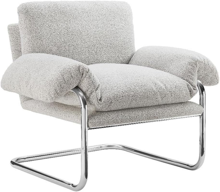 Modway Ansel Bouclé Accent Chair | Upholstered Lounge Chair with Arms (Newsprint)