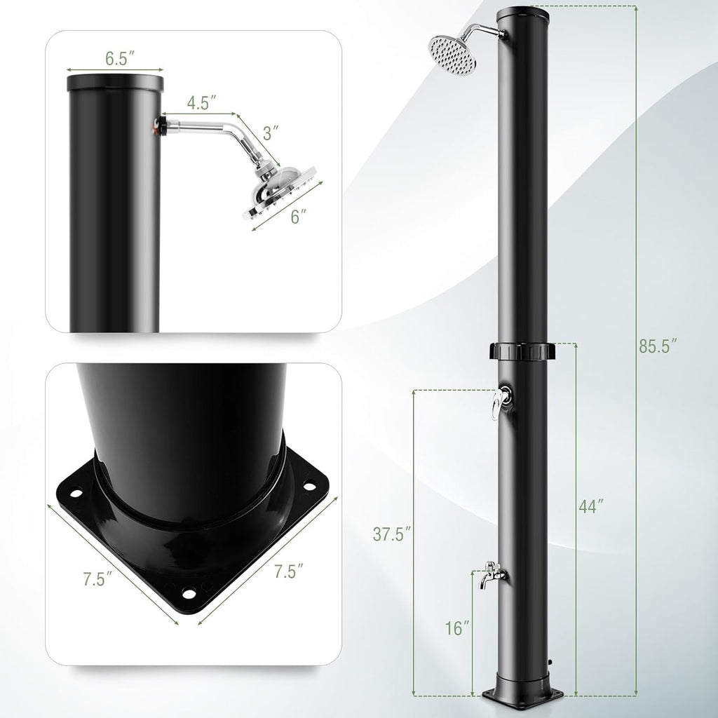Goplus 7.2 FT Solar Heated Outdoor Shower | 10-Gallon Freestanding Pool & Backyard Shower (Black)