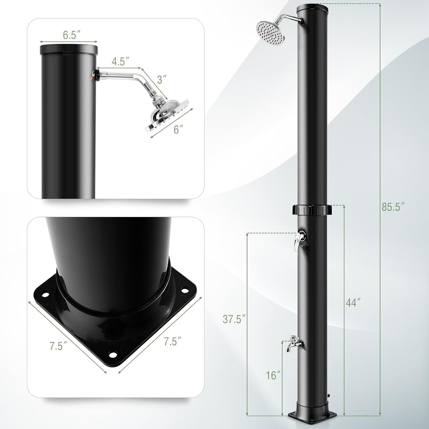 Goplus 7.2 FT Solar Heated Outdoor Shower | 10-Gallon Freestanding Pool & Backyard Shower (Black)