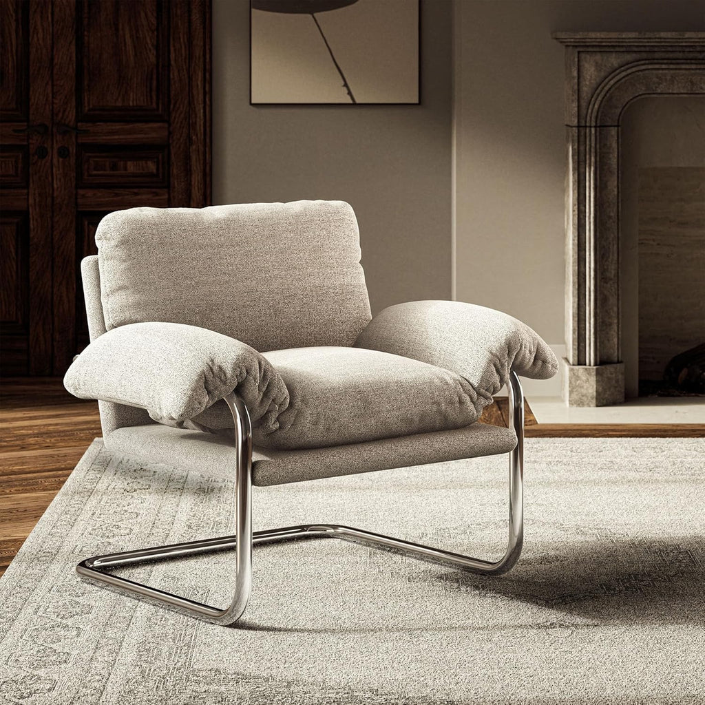 Modway Ansel Bouclé Accent Chair | Upholstered Lounge Chair with Arms (Newsprint)