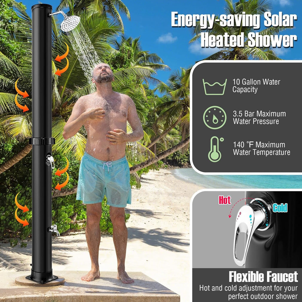 Goplus 7.2 FT Solar Heated Outdoor Shower | 10-Gallon Freestanding Pool & Backyard Shower (Black)