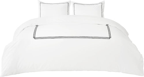 Bedsure Luxury Hotel Cotton Duvet Cover Set | White Frame Embroidery Bedding – Queen