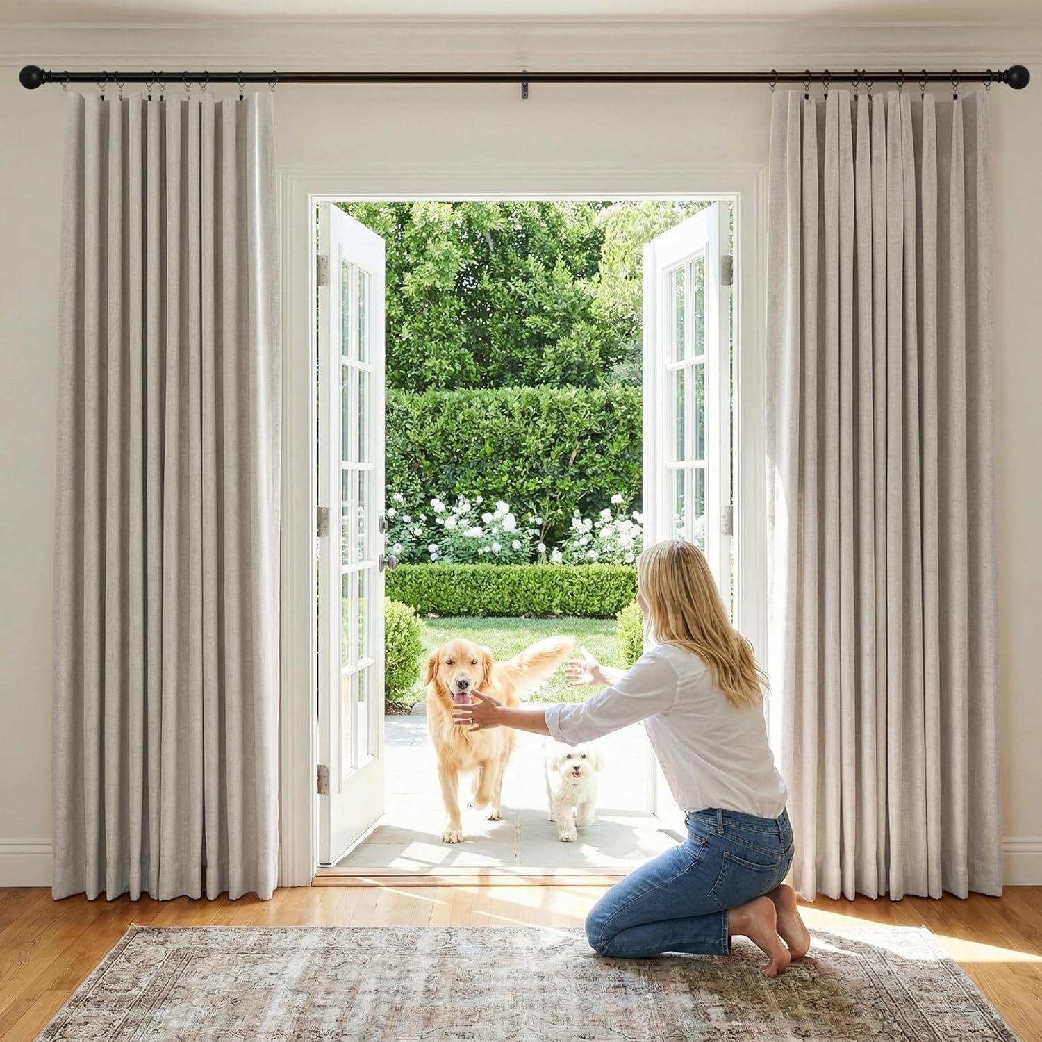 NICETOWN 100% Blackout Linen Curtains – 90-Inch Natural Linen Thermal Insulated Drapery Panels