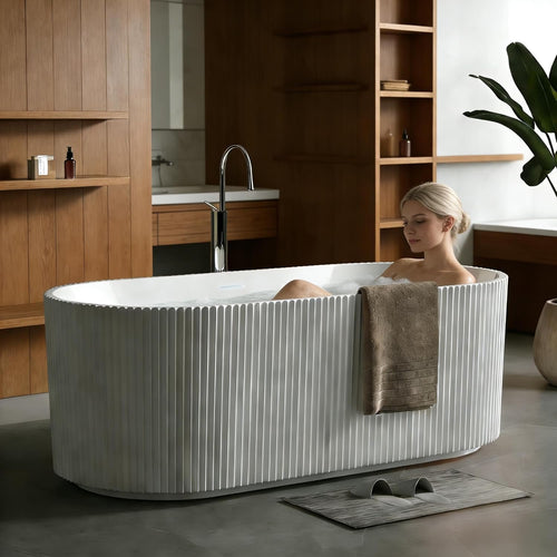 Acrylic Freestanding Deep Soaking Bathtub – Contemporary White Stand-Alone Spa Tub