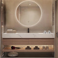 Floating Wood Bathroom Vanity – 36" with LED Mirror | Marble Countertop | 2 Deep Drawers + Open Shelf