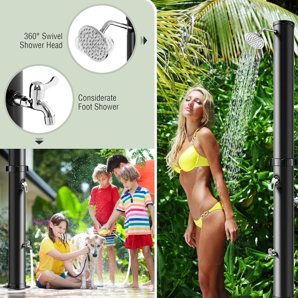Goplus 7.2 FT Solar Heated Outdoor Shower | 10-Gallon Freestanding Pool & Backyard Shower (Black)