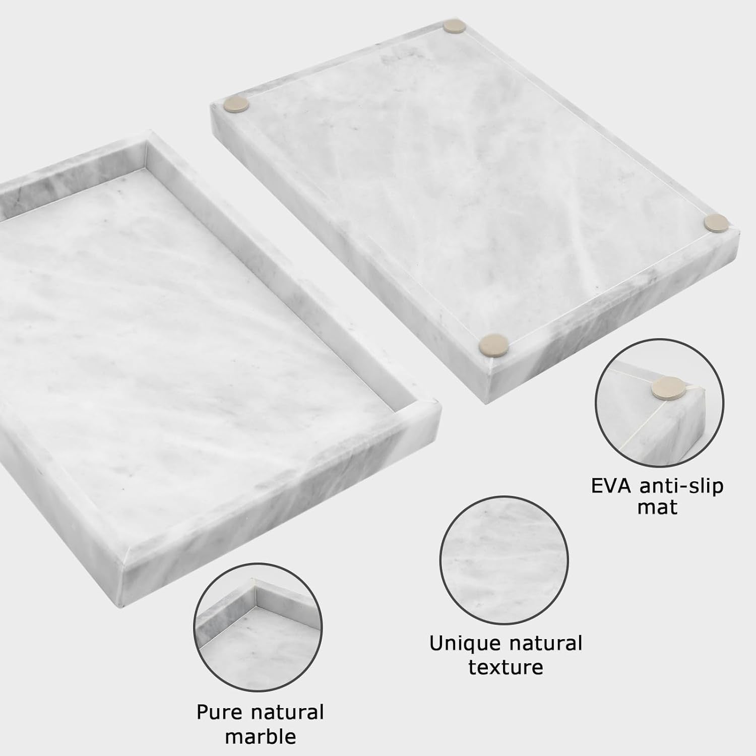 Natural Marble Bathroom Vanity Tray | Solid White Stone Organizer (12” x 8”)