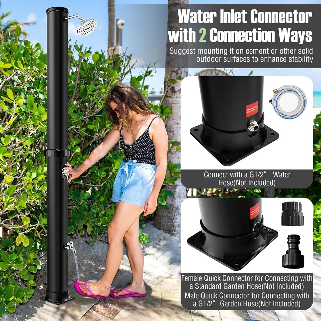 Goplus 7.2 FT Solar Heated Outdoor Shower | 10-Gallon Freestanding Pool & Backyard Shower (Black)