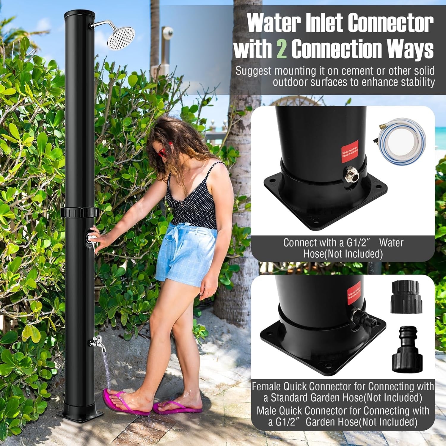 Goplus 7.2 FT Solar Heated Outdoor Shower | 10-Gallon Freestanding Pool & Backyard Shower (Black)