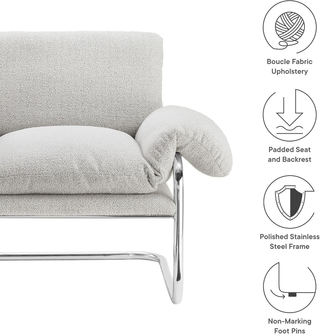 Modway Ansel Bouclé Accent Chair | Upholstered Lounge Chair with Arms (Newsprint)