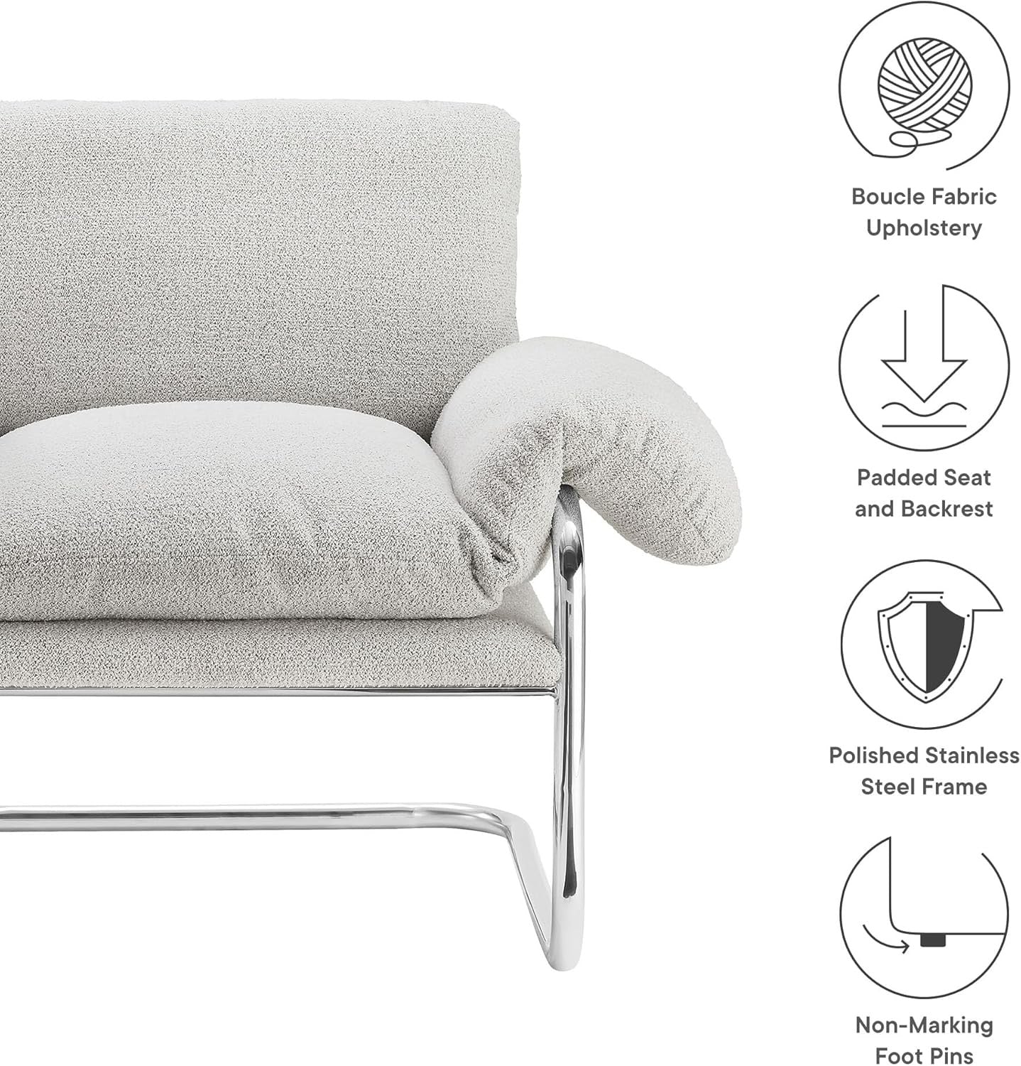 Modway Ansel Bouclé Accent Chair | Upholstered Lounge Chair with Arms (Newsprint)