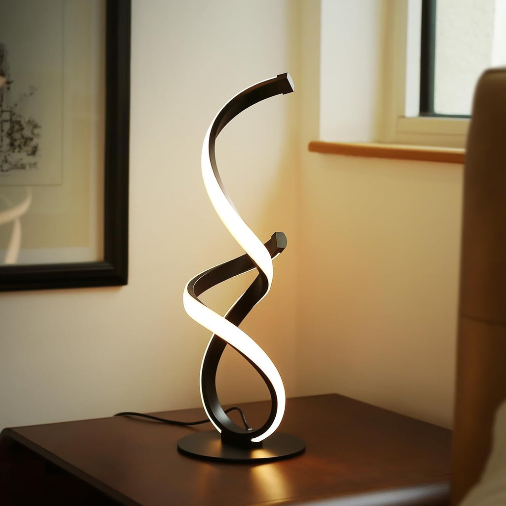 2 Pack Modern Touch Spiral LED Table Lamps | Dimmable 3 Color Temperature Nightstand Lamps Unique Black Bedside Lighting