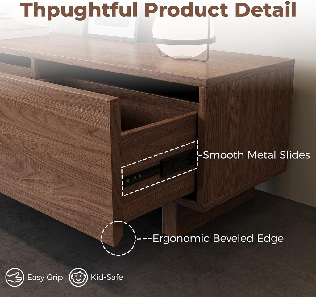 Extendable Walnut TV Stand 68.5”–98.4” | Modern Entertainment Console for 65–100” TVs with 3 Drawers