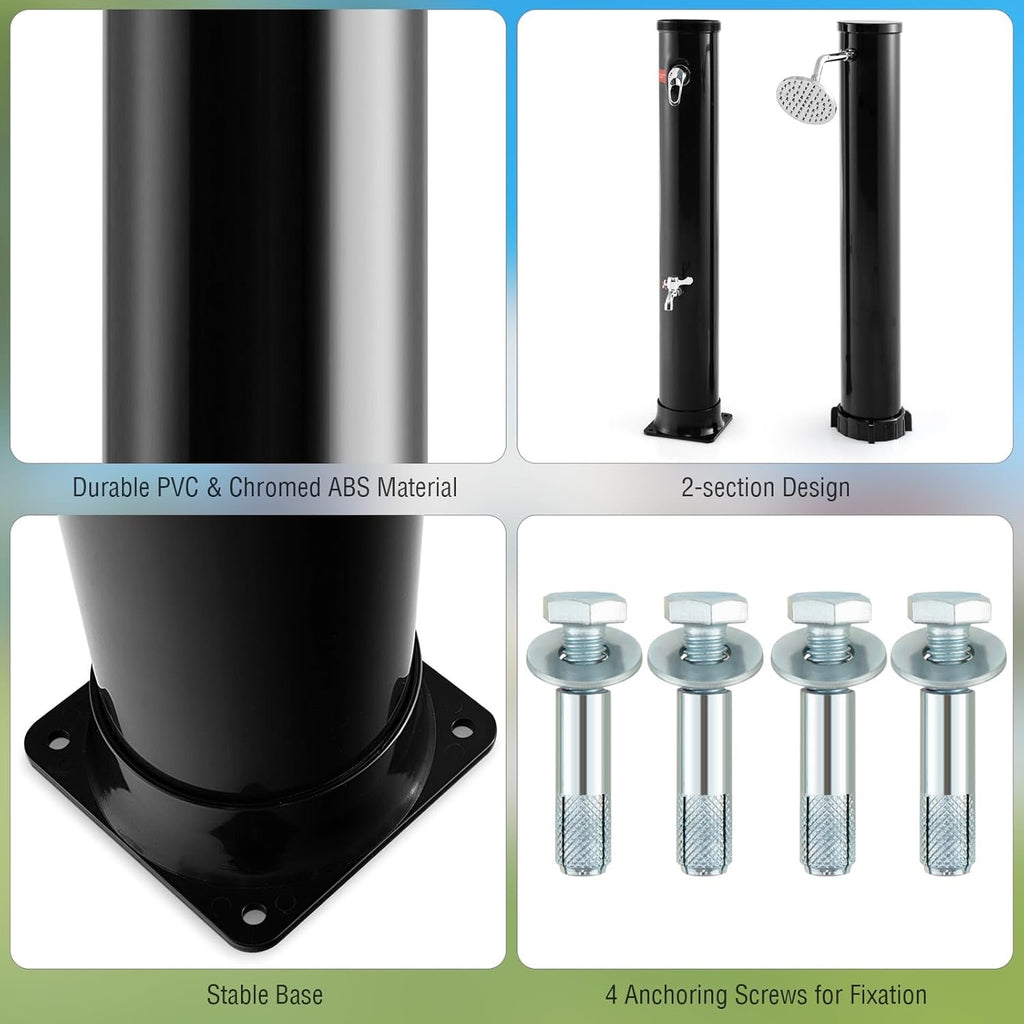 Goplus 7.2 FT Solar Heated Outdoor Shower | 10-Gallon Freestanding Pool & Backyard Shower (Black)