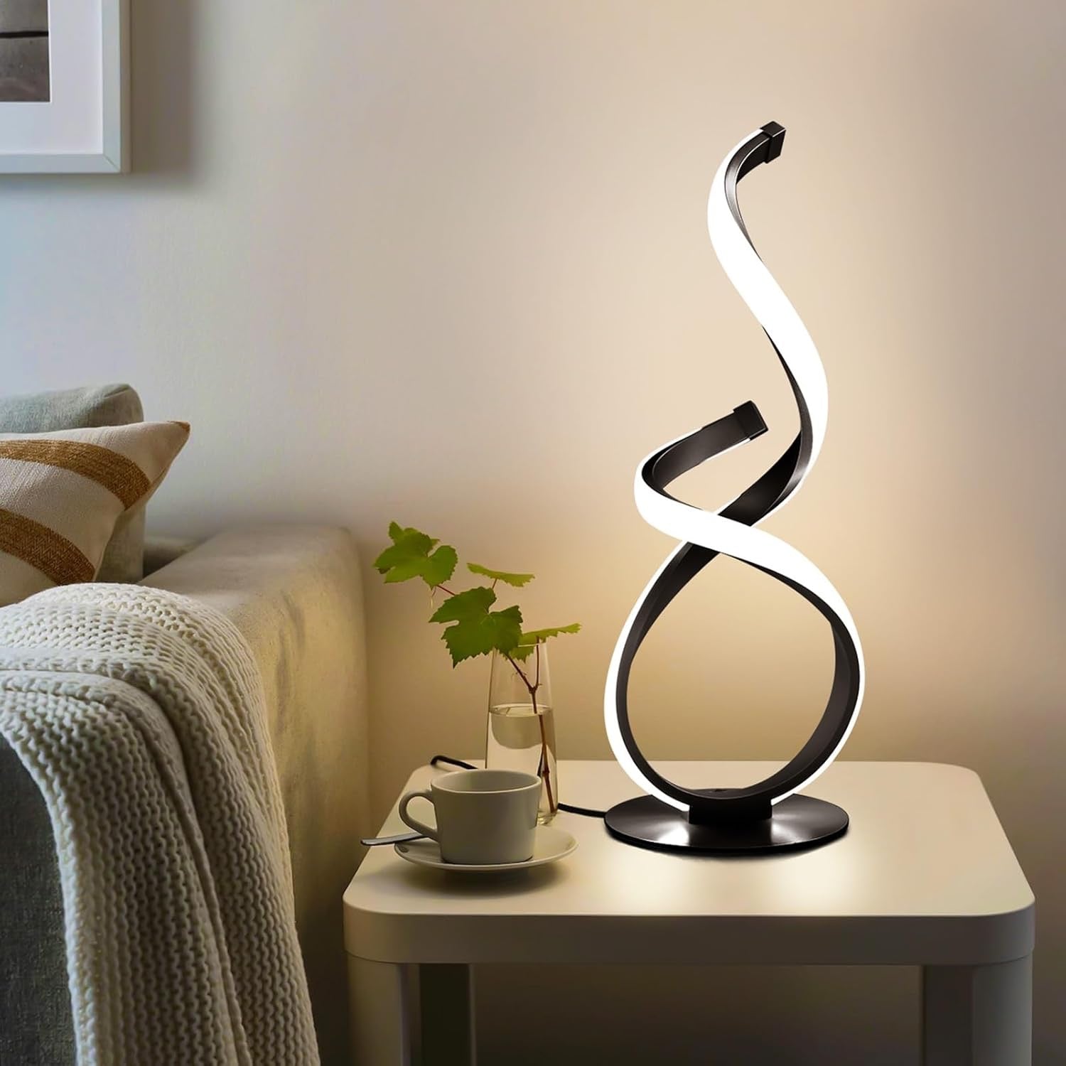 2 Pack Modern Touch Spiral LED Table Lamps | Dimmable 3 Color Temperature Nightstand Lamps Unique Black Bedside Lighting
