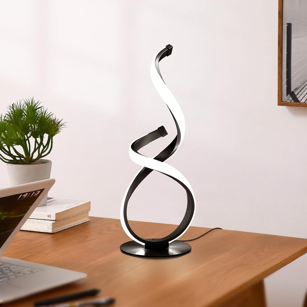 2 Pack Modern Touch Spiral LED Table Lamps | Dimmable 3 Color Temperature Nightstand Lamps Unique Black Bedside Lighting