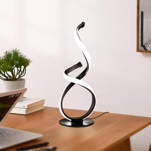 2 Pack Modern Touch Spiral LED Table Lamps | Dimmable 3 Color Temperature Nightstand Lamps Unique Black Bedside Lighting