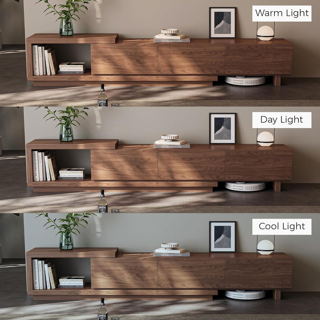 Extendable Walnut TV Stand 68.5”–98.4” | Modern Entertainment Console for 65–100” TVs with 3 Drawers