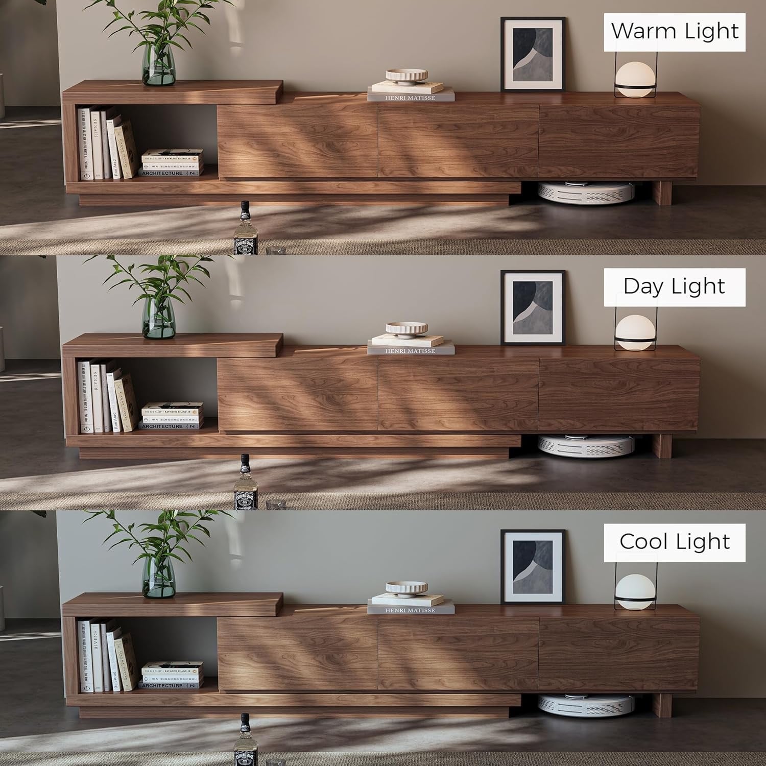 Extendable Walnut TV Stand 68.5”–98.4” | Modern Entertainment Console for 65–100” TVs with 3 Drawers